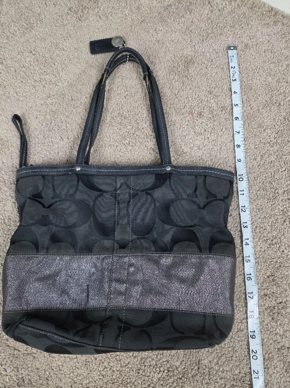 Coach Black Signature Tote with Metallic Accent